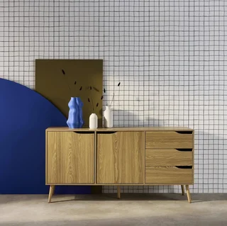 Buffet nordique 2 portes bois massif 160 cm style scandinave Népal