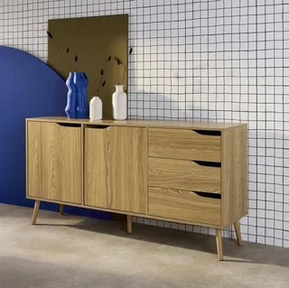 Buffet nordique 2 portes bois massif 160 cm style scandinave Népal