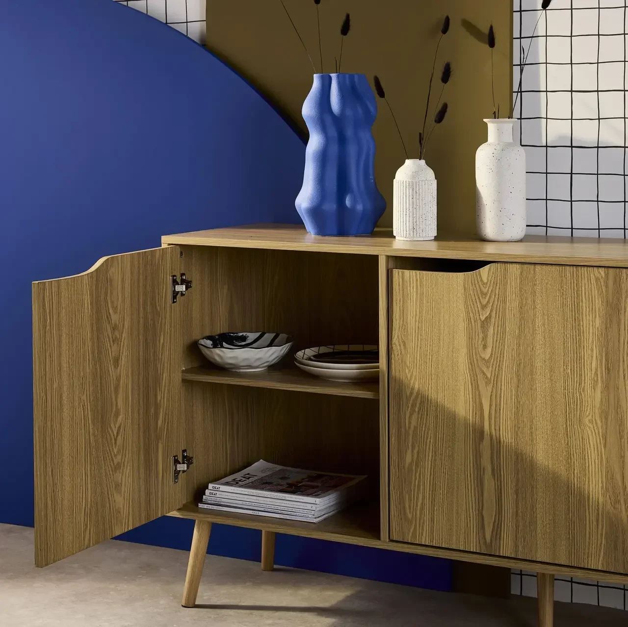 Buffet nordique 2 portes bois massif 160 cm style scandinave Népal