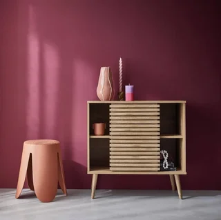 Buffet nordique 80 cm porte coulissante bois strié design scandinave