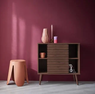 Buffet nordique 80 cm 1 porte coulissante façade bois strié - Madere