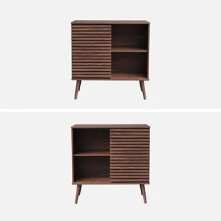 Buffet nordique 80 cm 1 porte coulissante façade bois strié - Madere