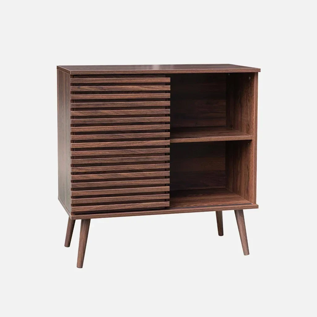 Buffet nordique 80 cm 1 porte coulissante façade bois strié - Madere