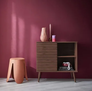 Buffet nordique 80 cm 1 porte coulissante façade bois strié - Madere