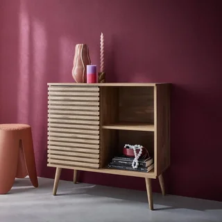 Buffet nordique 80 cm porte coulissante bois strié design scandinave