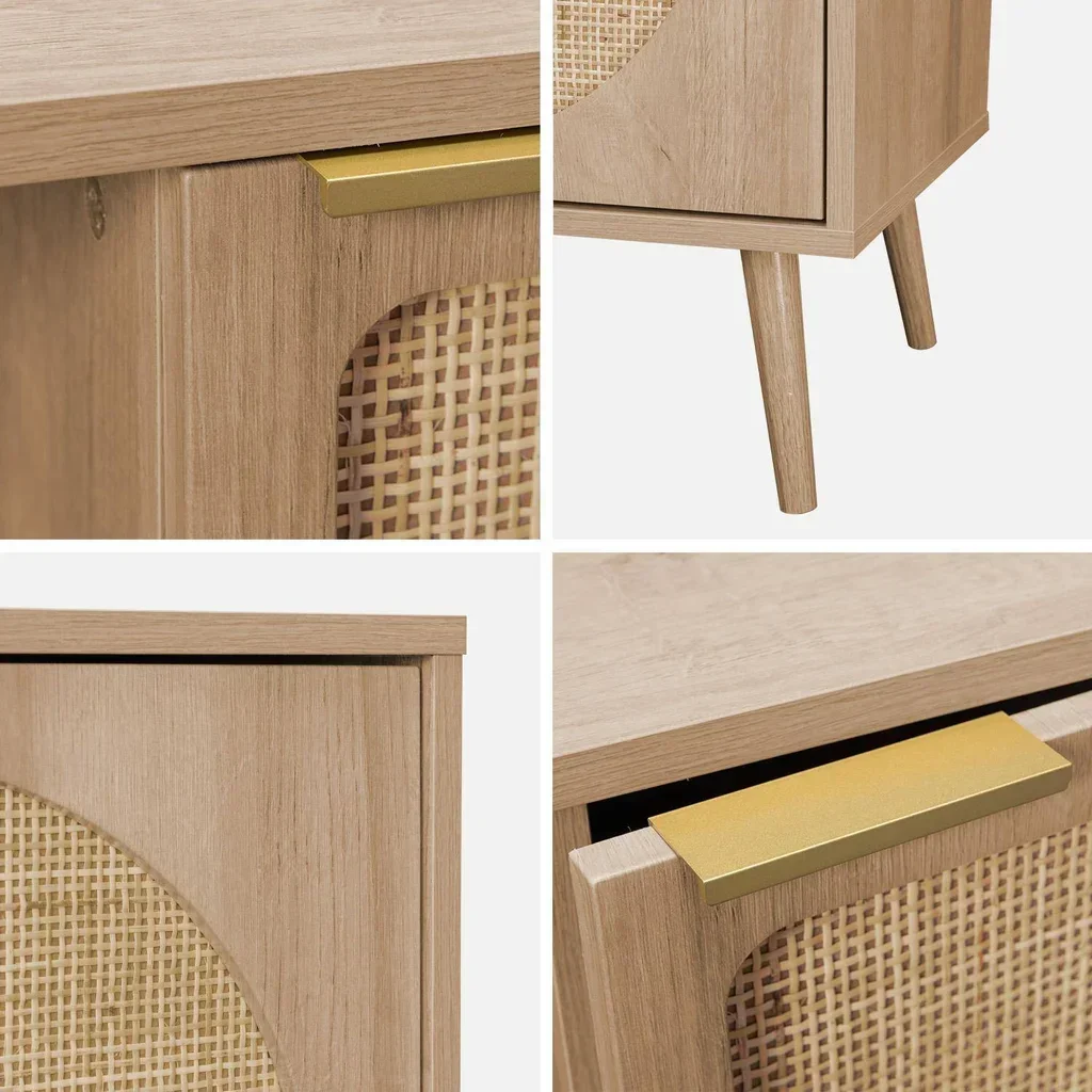 Scandinavian sideboard rattan curved 1 door wood 80 cm
