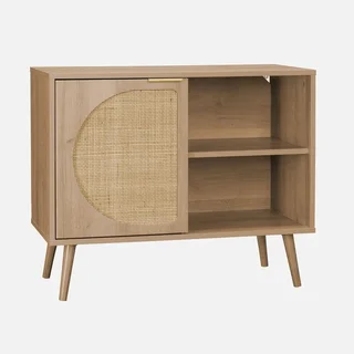 Scandinavian sideboard rattan curved 1 door wood 80 cm
