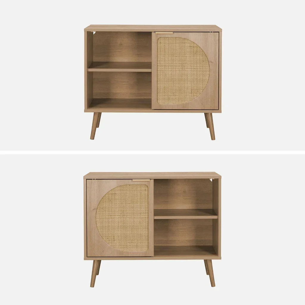 Scandinavian sideboard rattan curved 1 door wood 80 cm