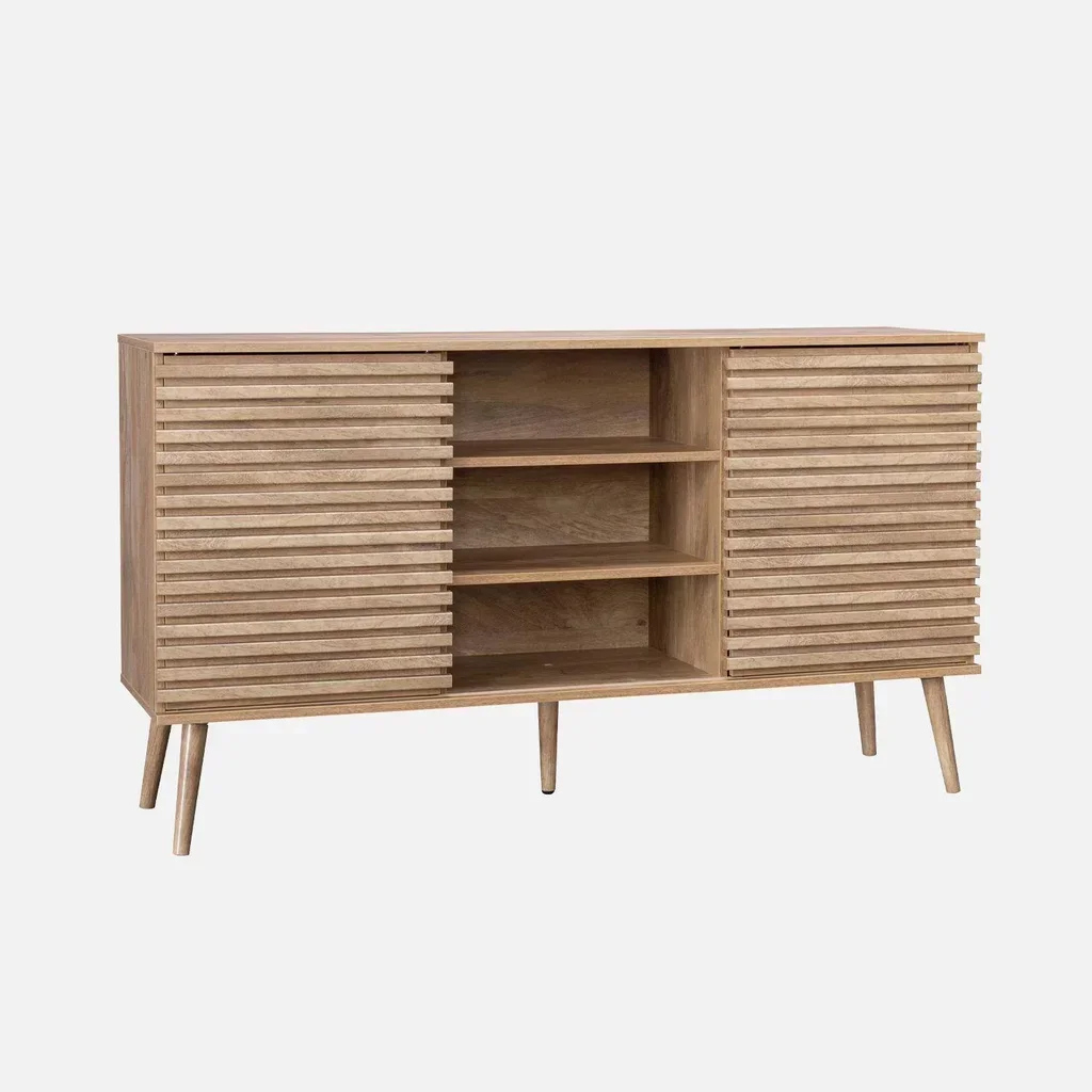 Scandinavian sideboard Madere 140cm striped wood sliding doors
