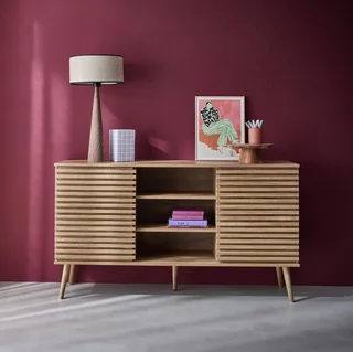 Scandinavian sideboard Madere 140cm striped wood sliding doors