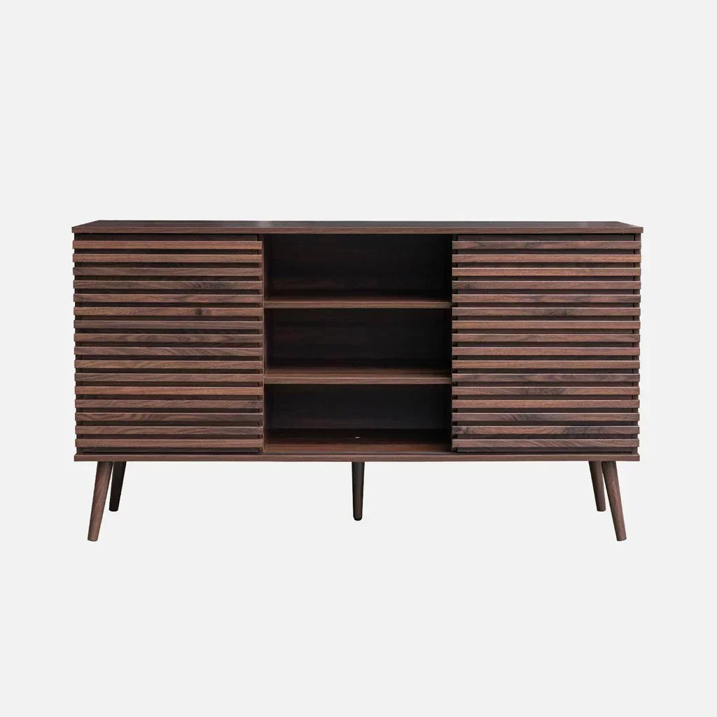 Scandinavian sideboard Madere 140cm striped wood sliding doors 7 storage compartments