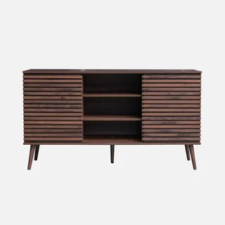 Scandinavian sideboard Madere 140cm striped wood sliding doors 7 storage compartments
