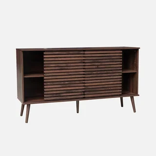 Scandinavian sideboard Madere 140cm striped wood sliding doors 7 storage compartments