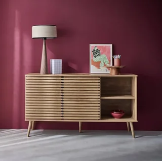 Scandinavian sideboard Madere 140cm striped wood sliding doors