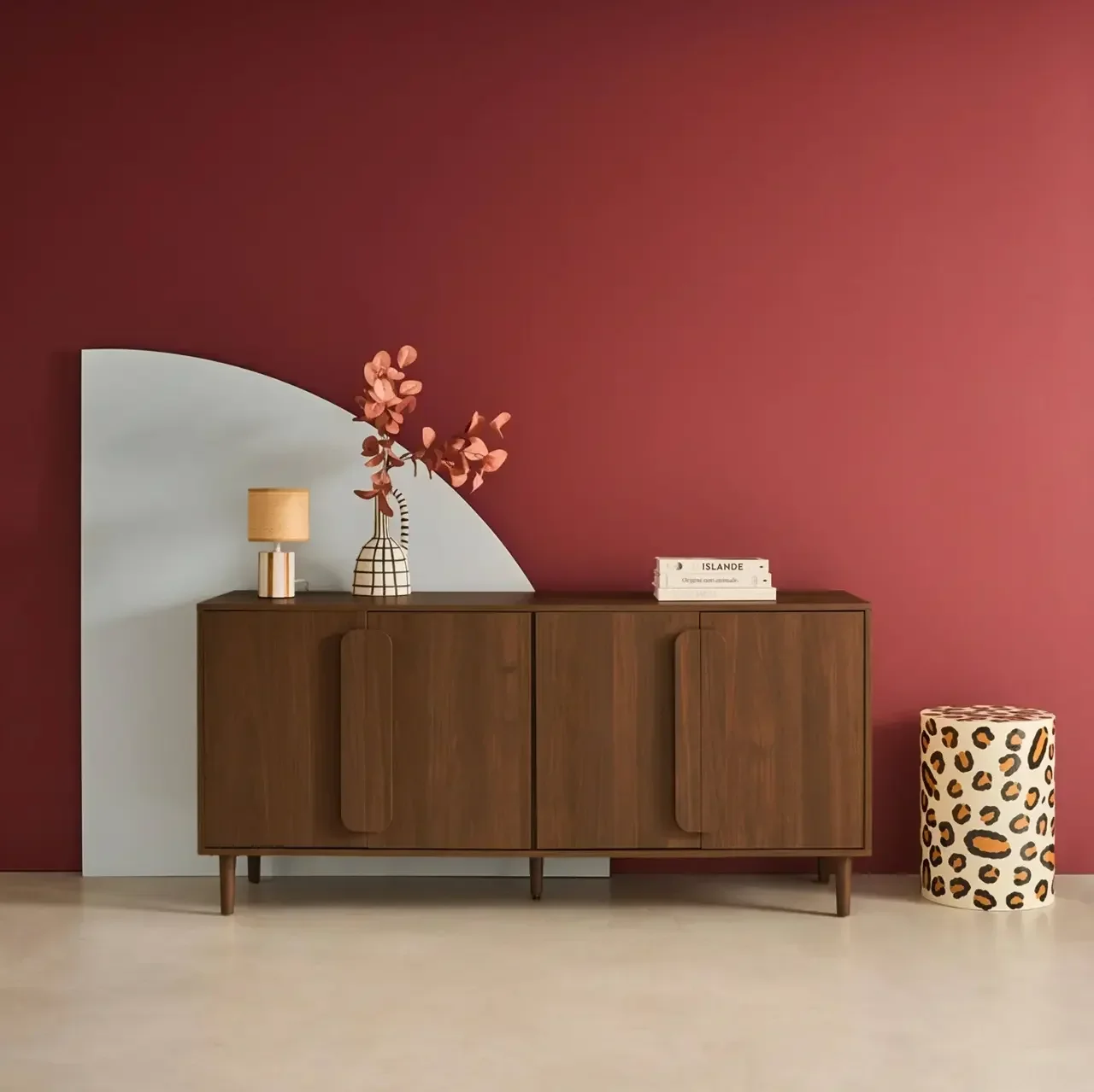 Buffet rétro 4 portes bois massif 160 cm Juliana noyer