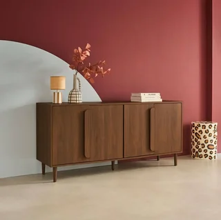 Buffet rétro 4 portes bois massif 160 cm Juliana noyer