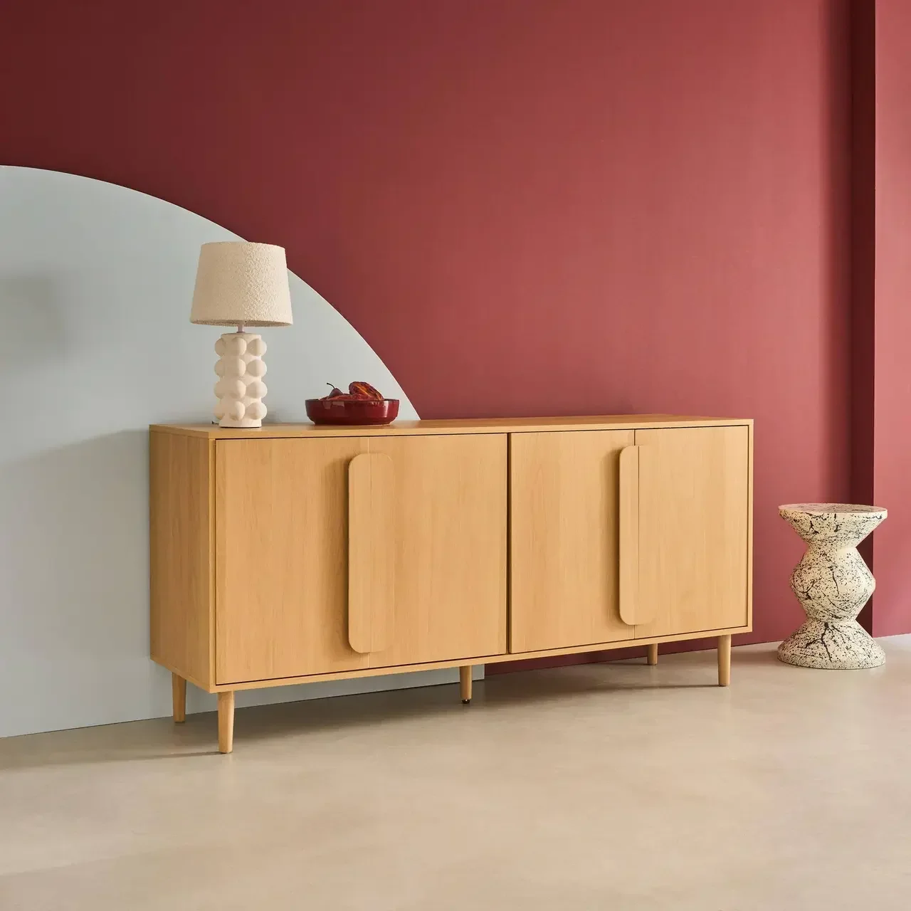 Buffet rétro 4 portes bois massif 160 cm Juliana noyer