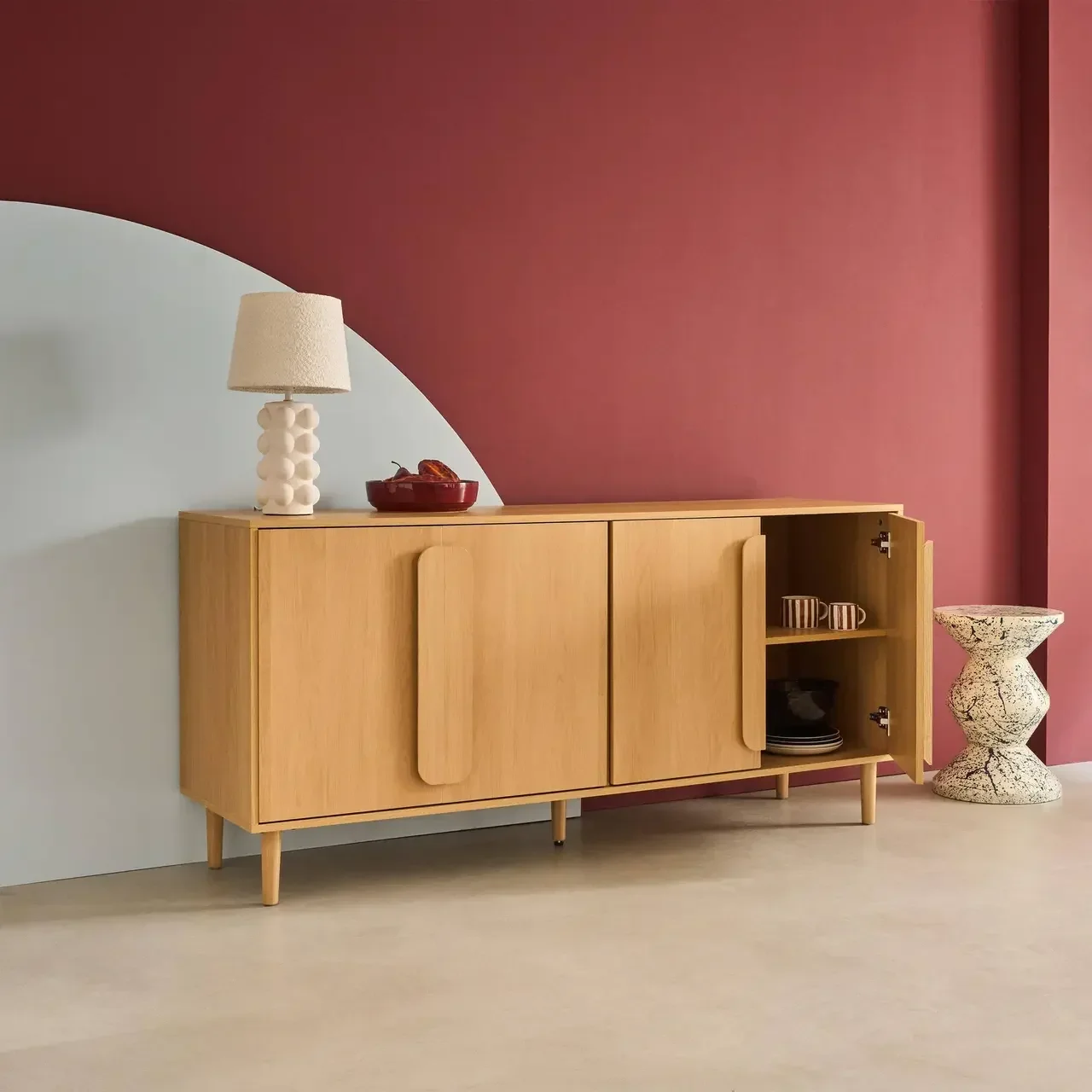 Buffet rétro 4 portes bois massif 160 cm Juliana noyer