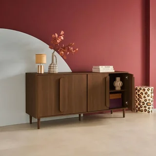 Buffet rétro 4 portes bois massif 160 cm Juliana noyer
