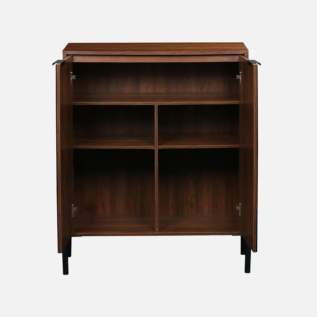 Buffet rétro noyer 83 cm portes vitrées fumées Glassy