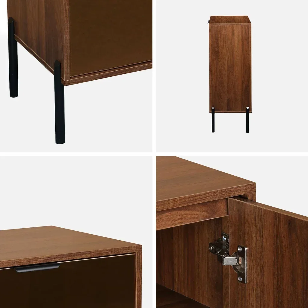 Buffet rétro noyer 83 cm portes vitrées fumées Glassy