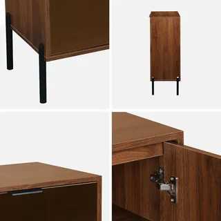 Buffet rétro noyer 83 cm portes vitrées fumées Glassy