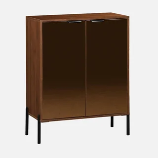 Buffet rétro noyer 83 cm portes vitrées fumées Glassy