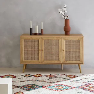 Madia scandinava 3 ante vimini legno 120 cm boho chic