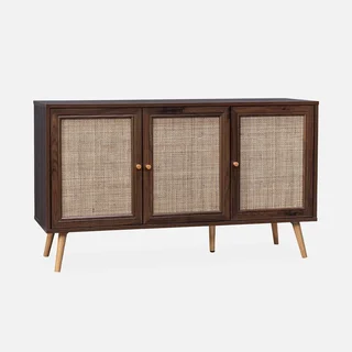 Madia scandinava 3 ante vimini legno 120 cm boho chic
