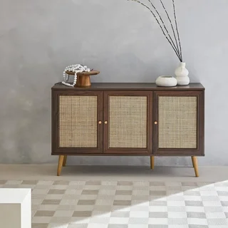 Madia scandinava 3 ante vimini legno 120 cm boho chic