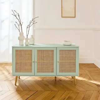 Madia scandinava 3 ante legno e canna 120 cm stile boho vintage