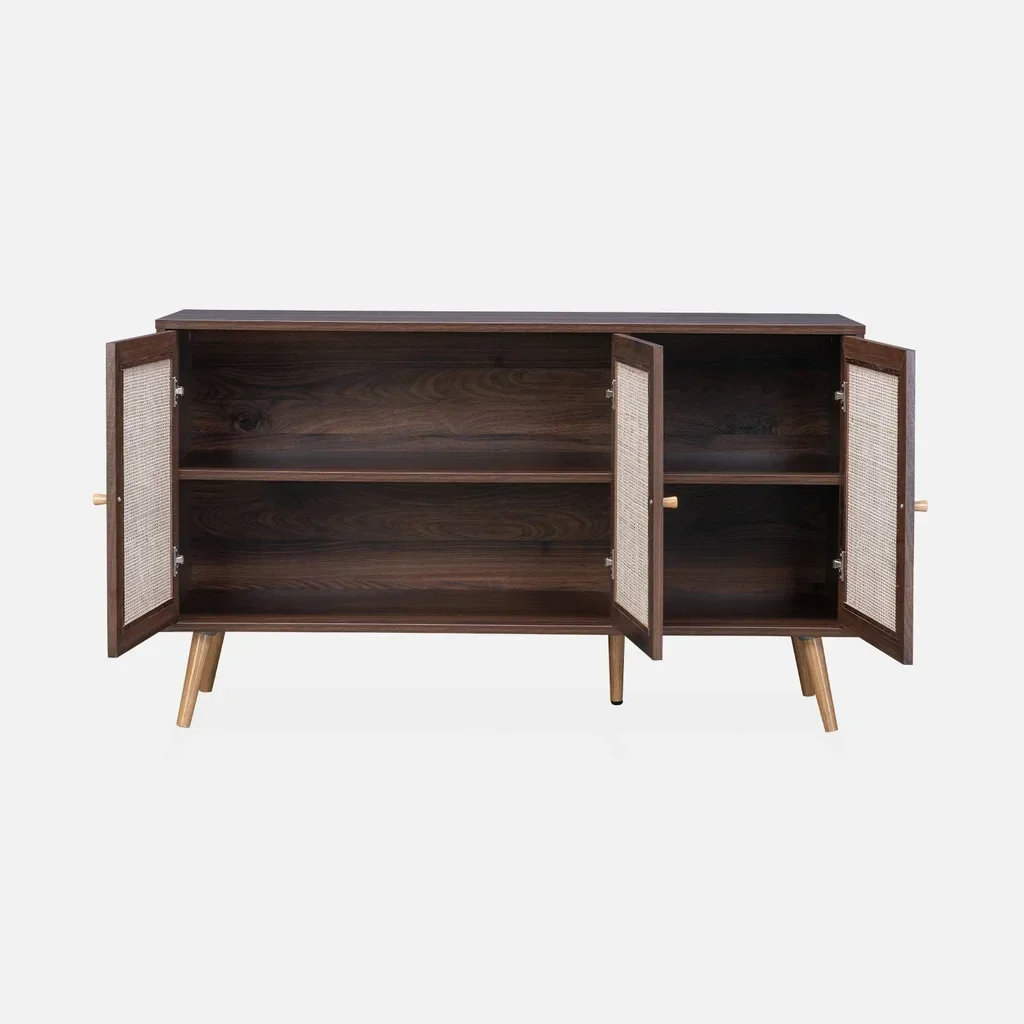 Madia scandinava 3 ante vimini legno 120 cm boho chic