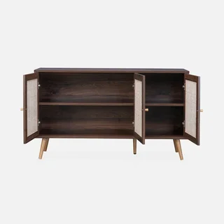 Madia scandinava 3 ante vimini legno 120 cm boho chic