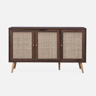 Madia scandinava 3 ante vimini legno 120 cm boho chic
