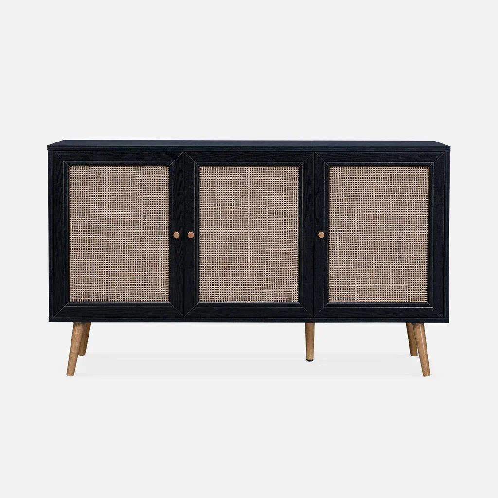 Madia scandinava 3 ante vimini legno 120 cm - Stile Boho Chic
