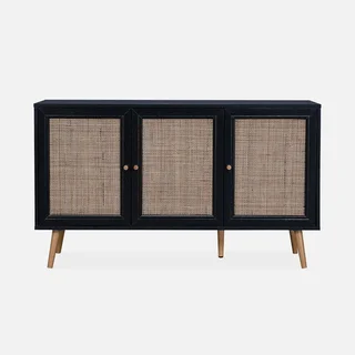 Madia scandinava 3 ante vimini legno 120 cm - Stile Boho Chic