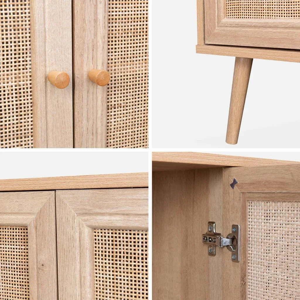 Madia scandinava 3 ante vimini legno 120 cm boho chic