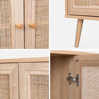 Madia scandinava 3 ante vimini legno 120 cm boho chic