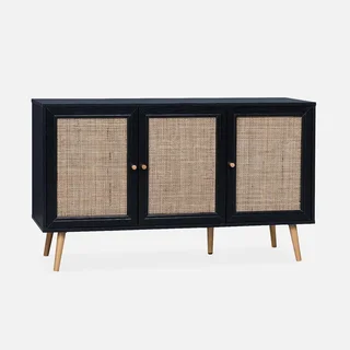 Madia scandinava 3 ante vimini legno 120 cm - Stile Boho Chic