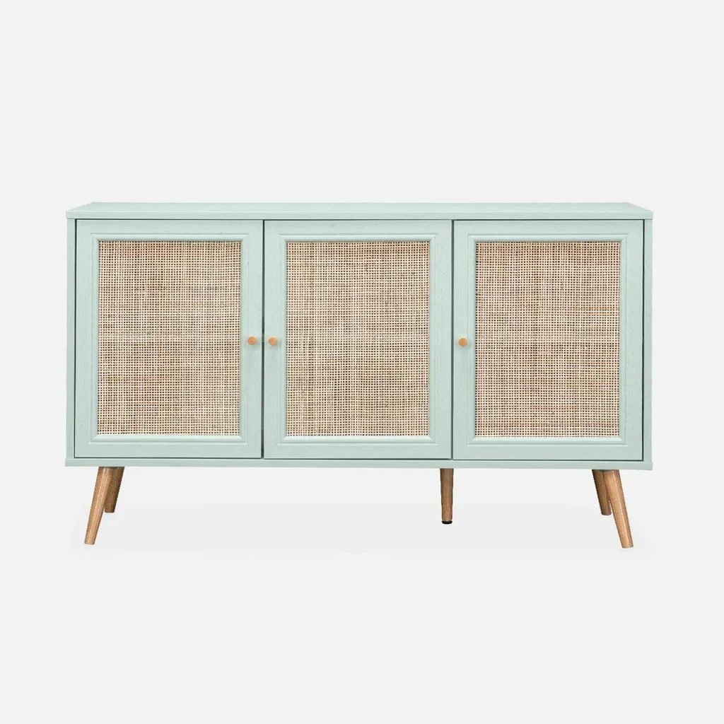 Madia scandinava 3 ante legno e canna 120 cm stile boho vintage