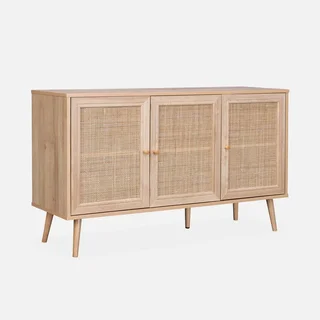 Madia scandinava 3 ante vimini legno 120 cm boho chic