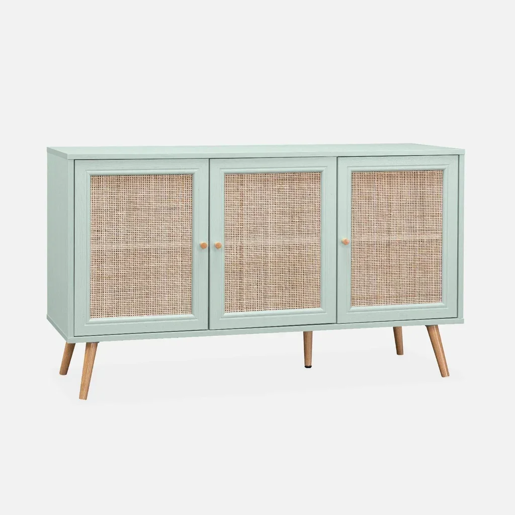 Madia scandinava 3 ante legno e canna 120 cm stile boho vintage