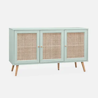 Madia scandinava 3 ante legno e canna 120 cm stile boho vintage