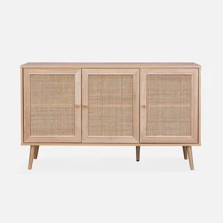 Madia scandinava 3 ante vimini legno 120 cm boho chic