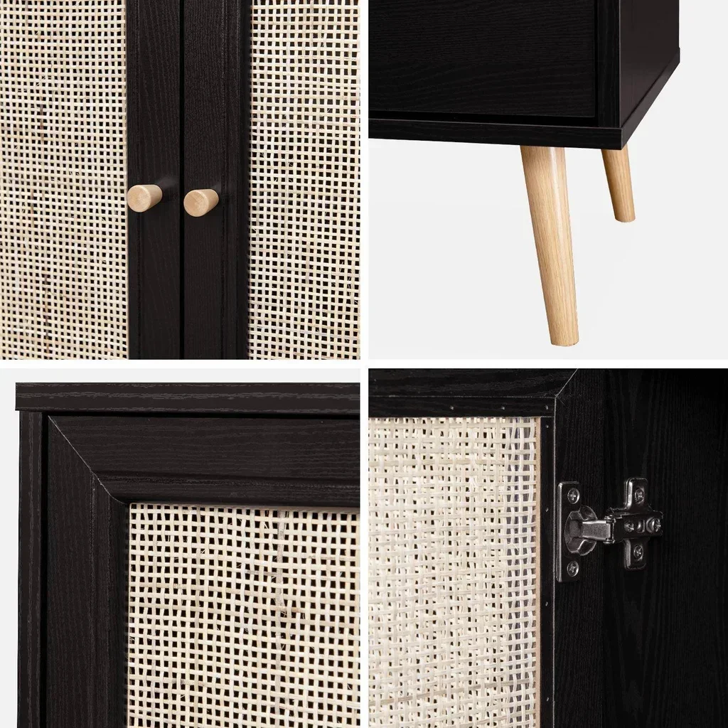 Madia scandinava 3 ante vimini legno 120 cm - Stile Boho Chic