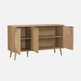 Buffet scandinave 3 portes bois cannage arrondi 120 cm - Collection Eva