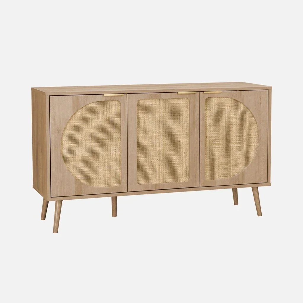 Buffet scandinave 3 portes bois cannage arrondi 120 cm - Collection Eva