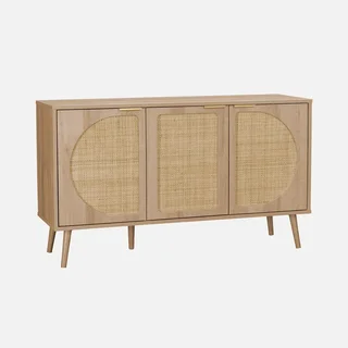 Buffet scandinave 3 portes bois cannage arrondi 120 cm - Collection Eva