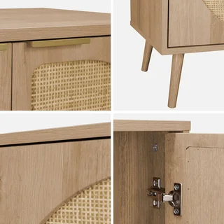 Buffet scandinave 3 portes bois cannage arrondi 120 cm - Collection Eva