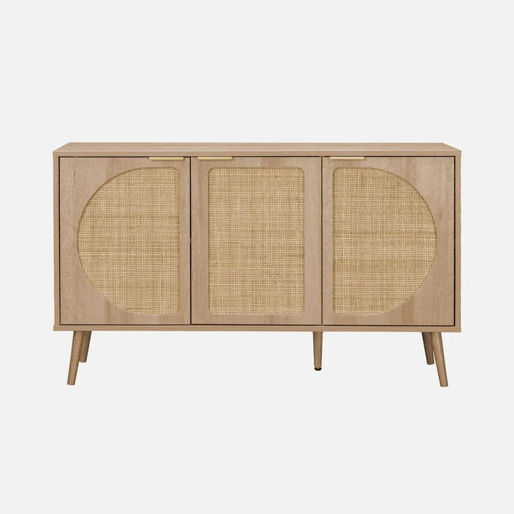 Buffet scandinave 3 portes bois cannage arrondi 120 cm - Collection Eva